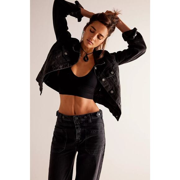 NWT $248 Anthropologie Edwin Alexa Irony Denim Trucker Jacket  Black SM,L,XL - Picture 1 of 8